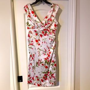 MaggieL mid length, satin look, sleeveless floral dress